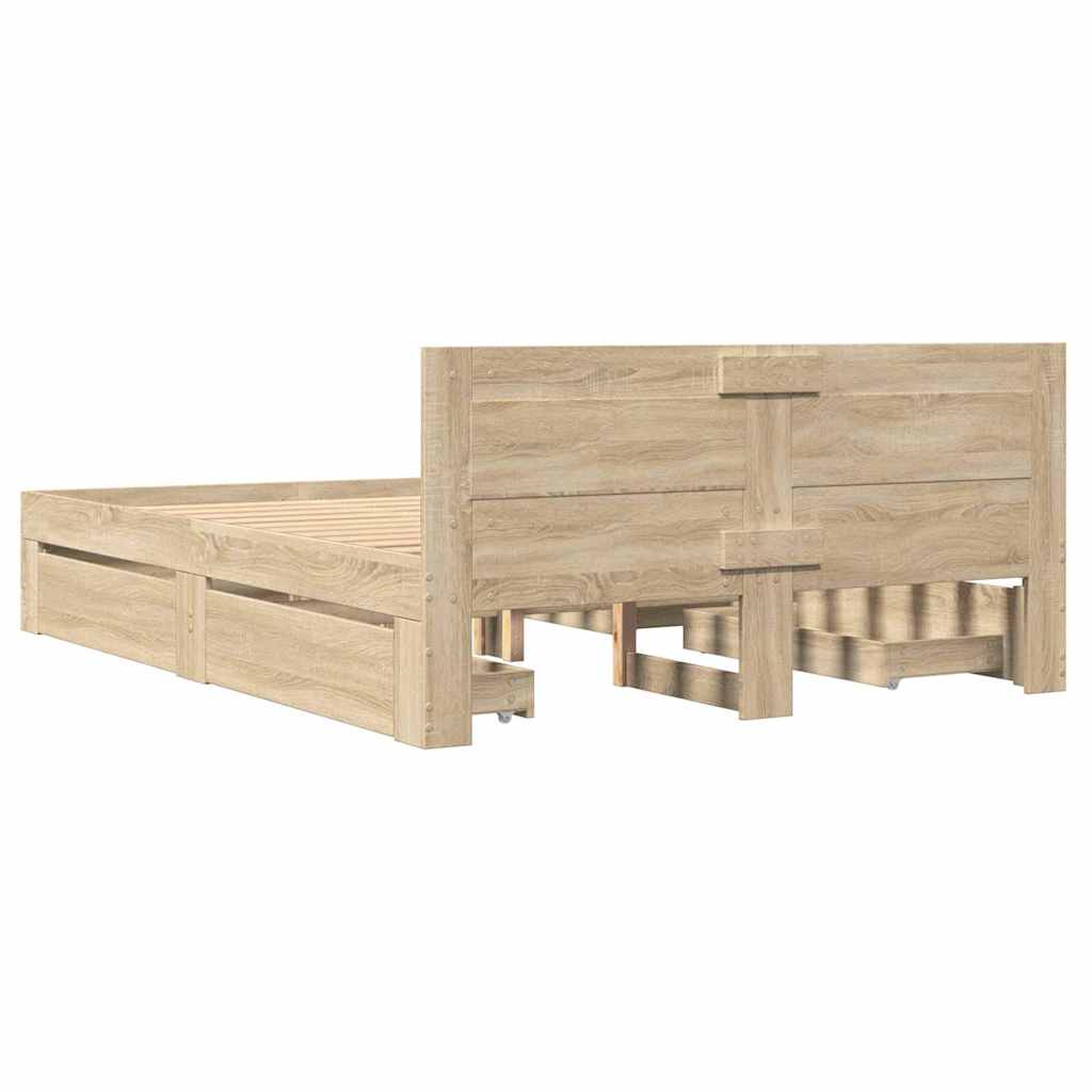 vidaXL Bed Frame with Drawer Sonoma 137 x 188 cm Engineered Wood