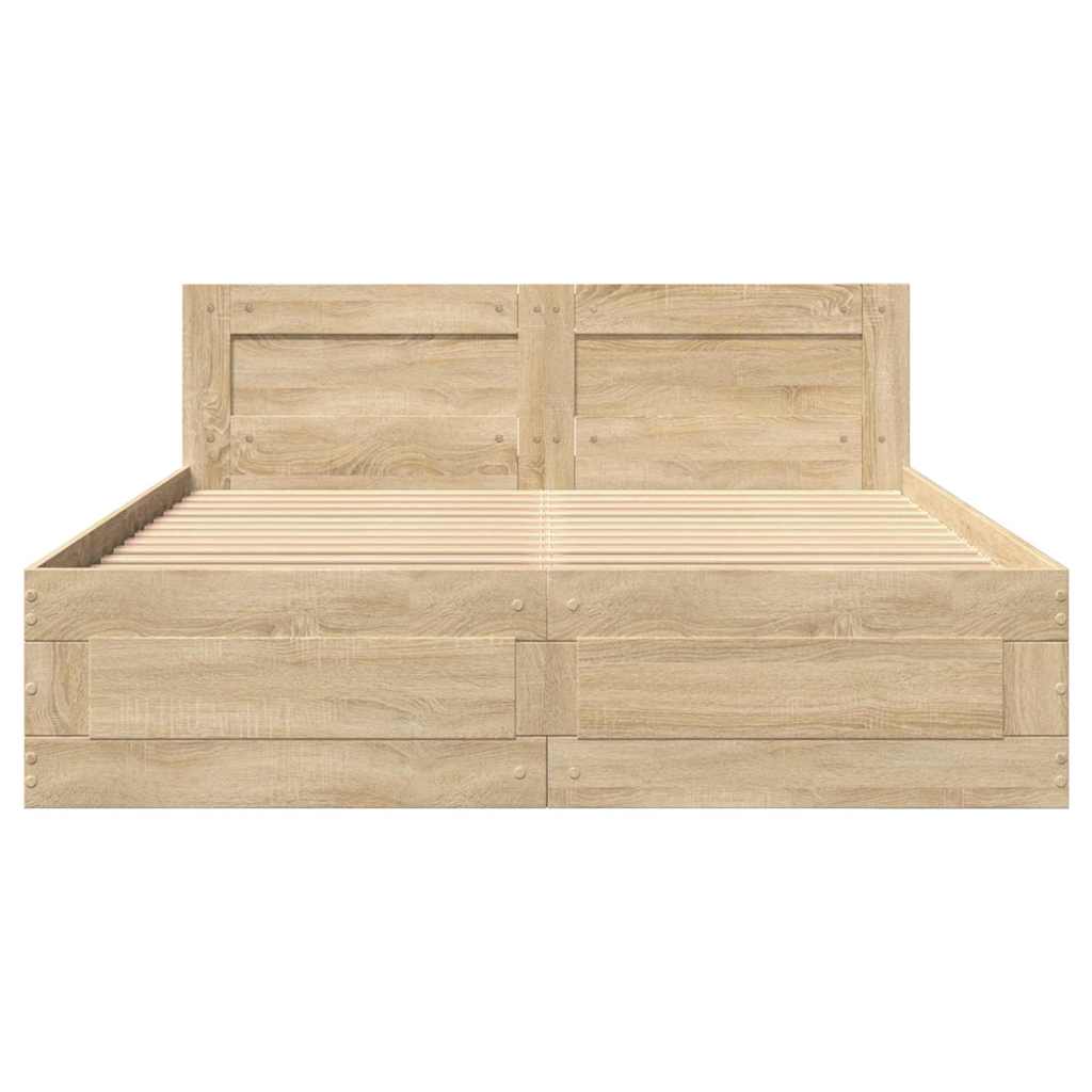 vidaXL Bed Frame with Drawer Sonoma 137 x 188 cm Engineered Wood