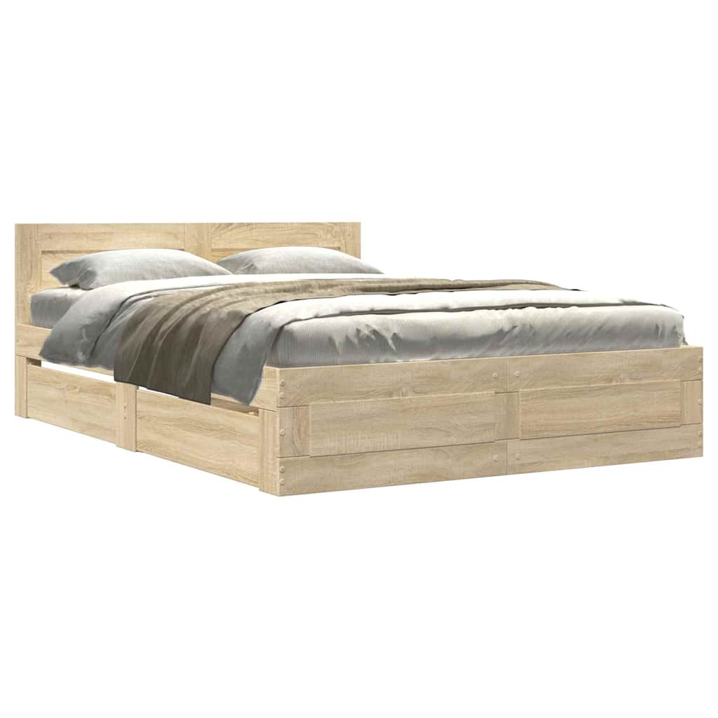 vidaXL Bed Frame with Drawer Sonoma 137 x 188 cm Engineered Wood