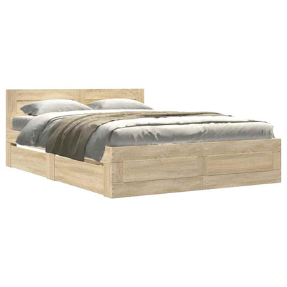 vidaXL Bed Frame with Drawer Sonoma 137 x 188 cm Engineered Wood