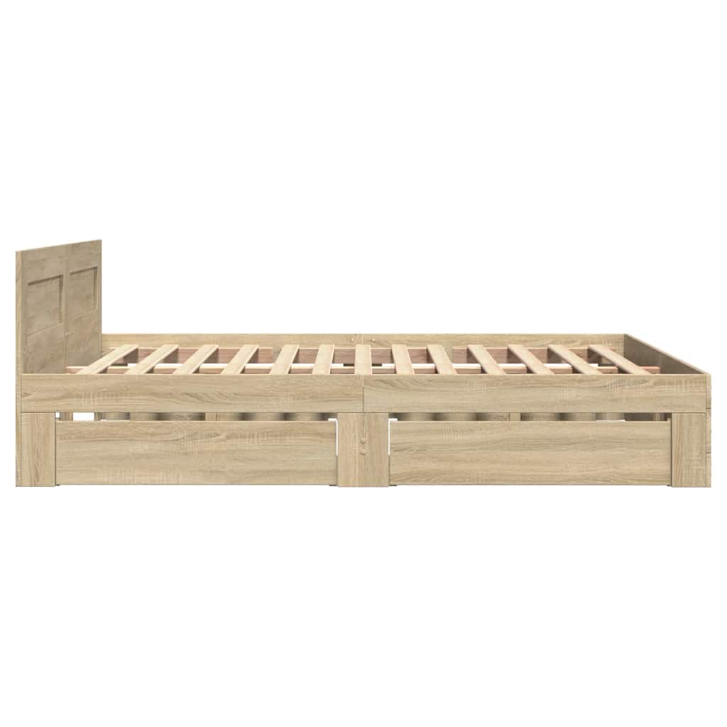 vidaXL Bed Frame with Drawer Sonoma 137 x 188 cm Engineered Wood