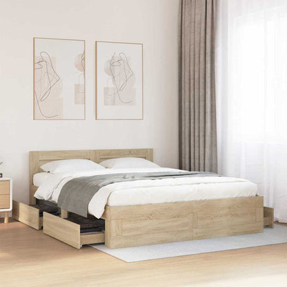 vidaXL Bed Frame with Drawer 2 pcs Sonoma 153 x 203 cm Engineered Wood