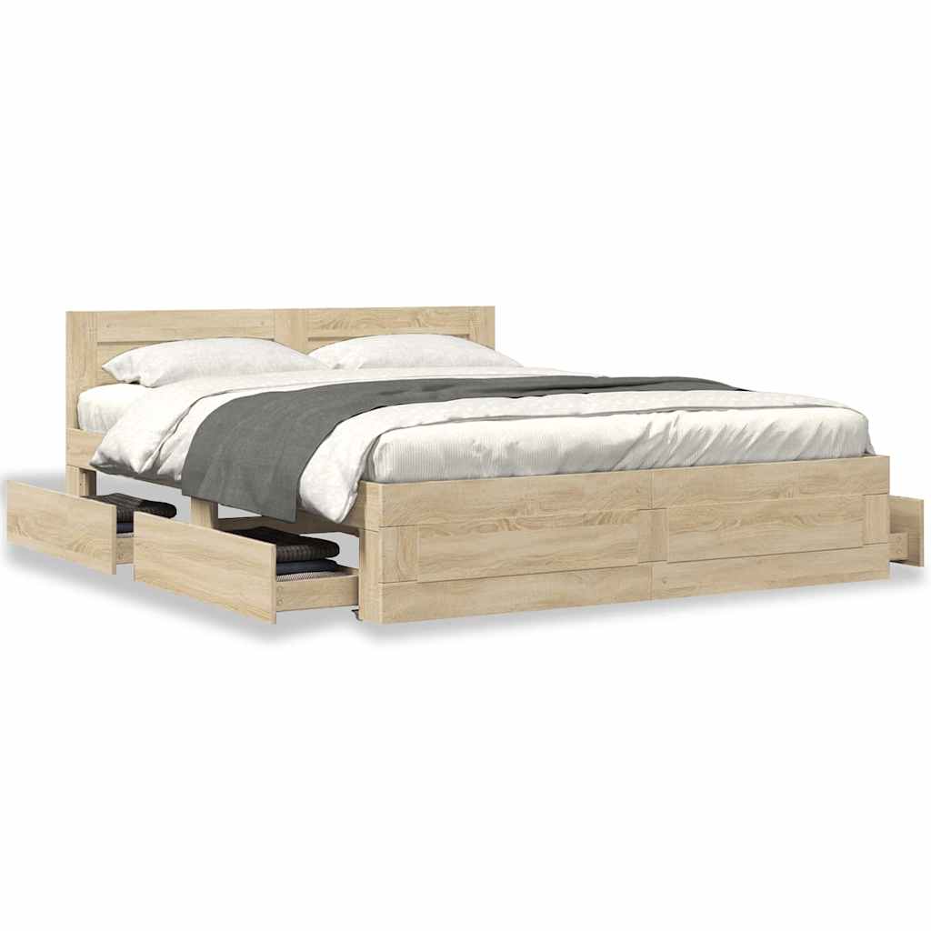 vidaXL Bed Frame with Drawer 2 pcs Sonoma 153 x 203 cm Engineered Wood