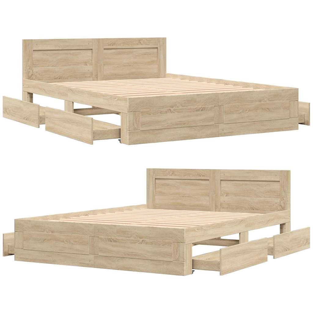 vidaXL Bed Frame with Drawer 2 pcs Sonoma 153 x 203 cm Engineered Wood