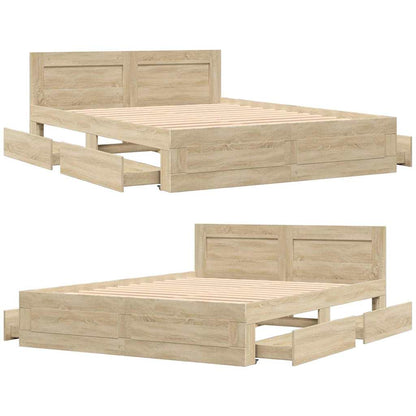 vidaXL Bed Frame with Drawer 2 pcs Sonoma 153 x 203 cm Engineered Wood