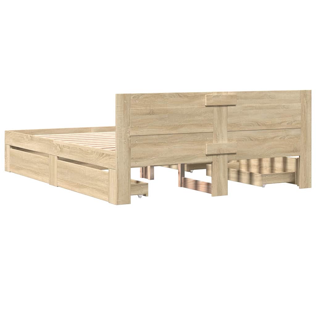 vidaXL Bed Frame with Drawer 2 pcs Sonoma 153 x 203 cm Engineered Wood
