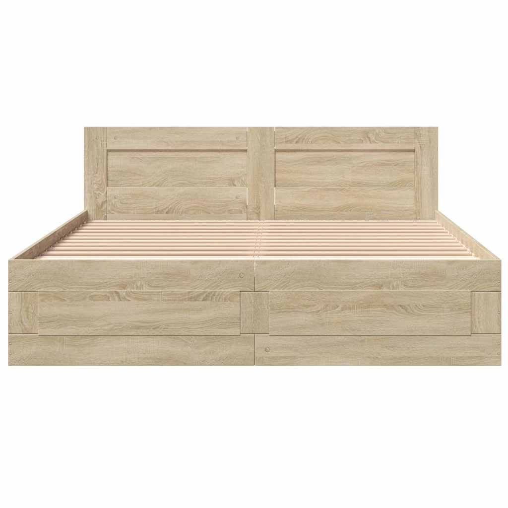 vidaXL Bed Frame with Drawer 2 pcs Sonoma 153 x 203 cm Engineered Wood