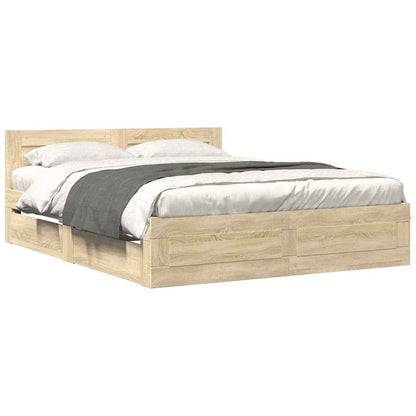 vidaXL Bed Frame with Drawer 2 pcs Sonoma 153 x 203 cm Engineered Wood
