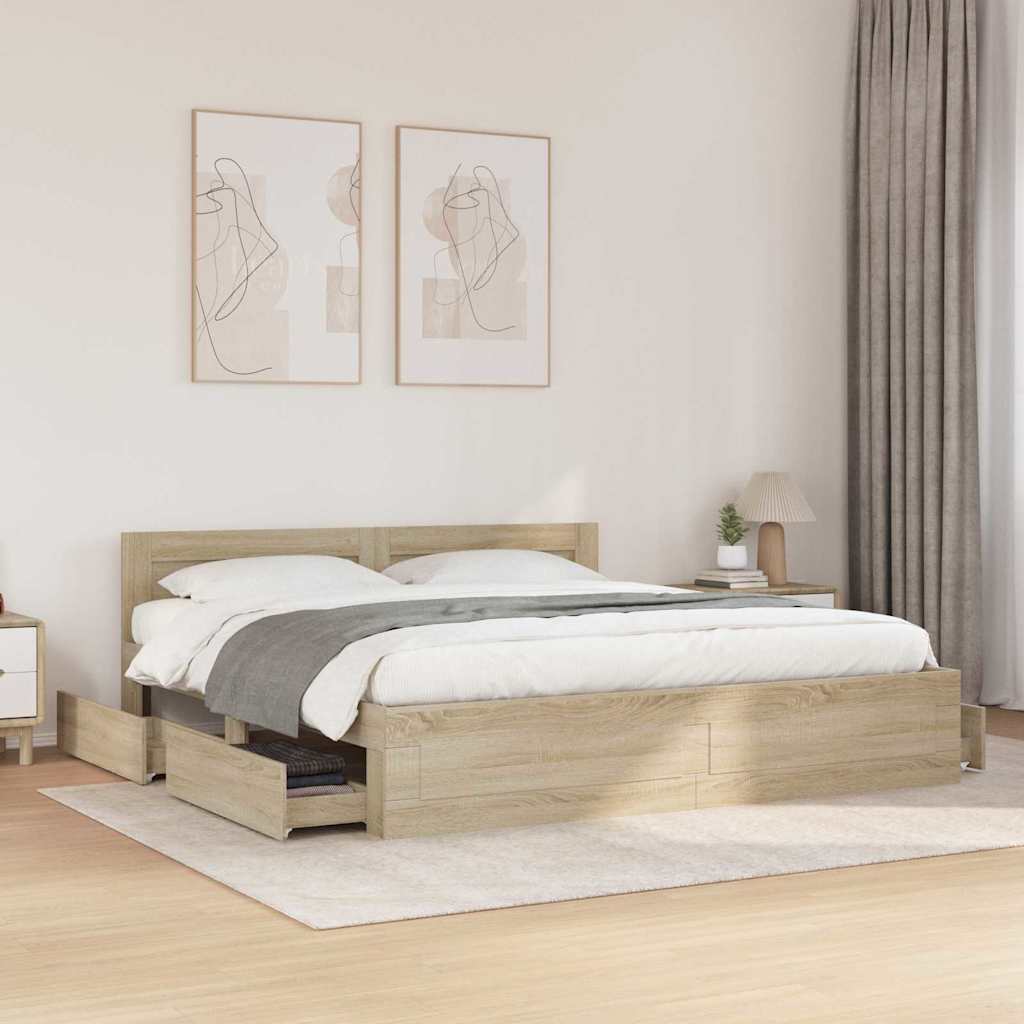 vidaXL Bed Frame with Drawer Sonoma 193 x 203 cm Engineered Wood