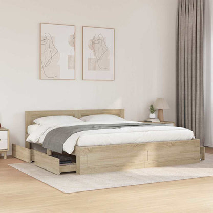vidaXL Bed Frame with Drawer Sonoma 193 x 203 cm Engineered Wood