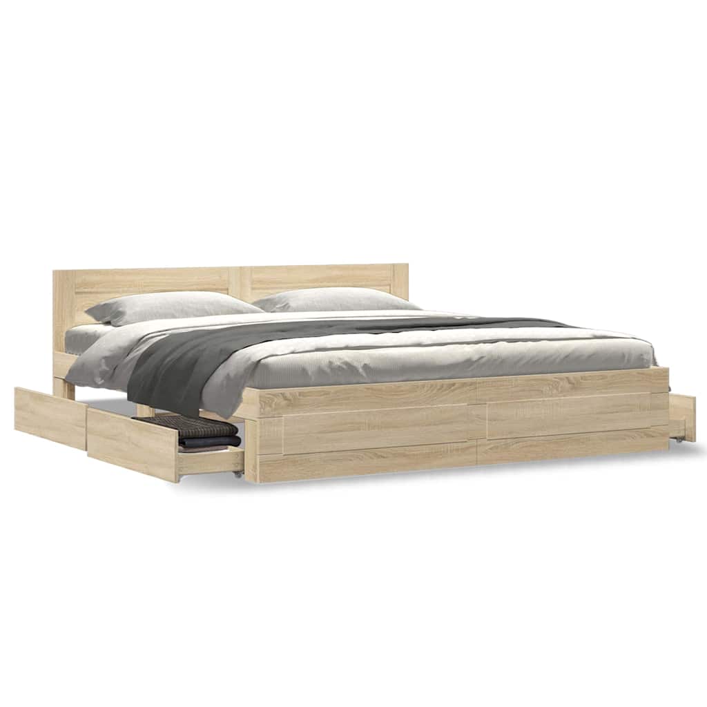 vidaXL Bed Frame with Drawer Sonoma 193 x 203 cm Engineered Wood