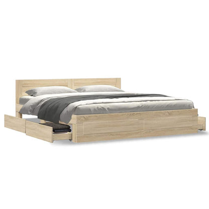 vidaXL Bed Frame with Drawer Sonoma 193 x 203 cm Engineered Wood