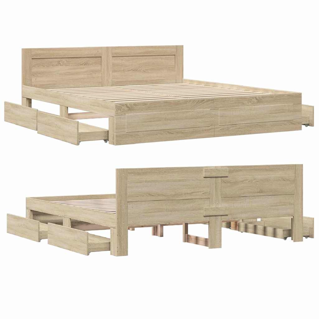 vidaXL Bed Frame with Drawer Sonoma 193 x 203 cm Engineered Wood