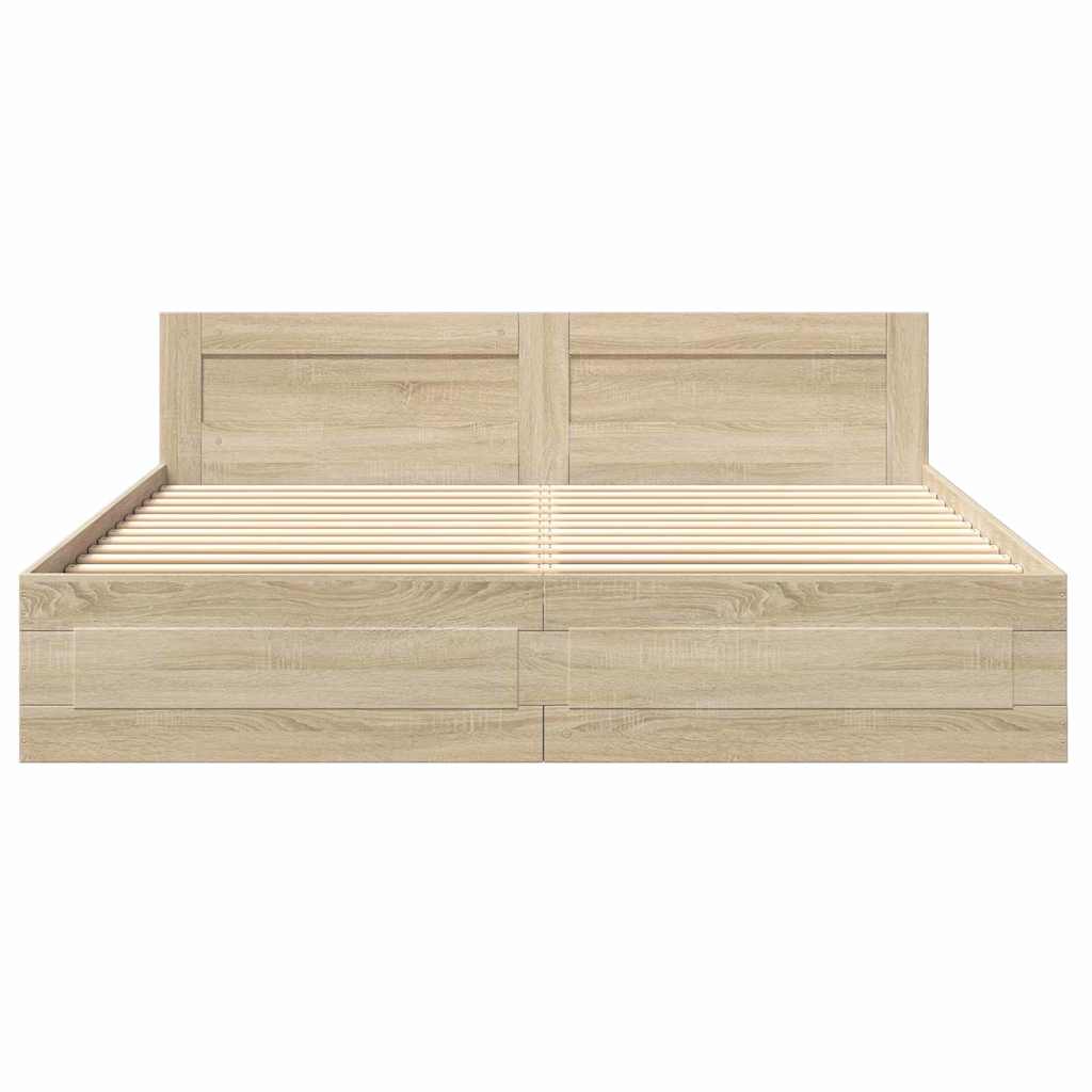 vidaXL Bed Frame with Drawer Sonoma 193 x 203 cm Engineered Wood