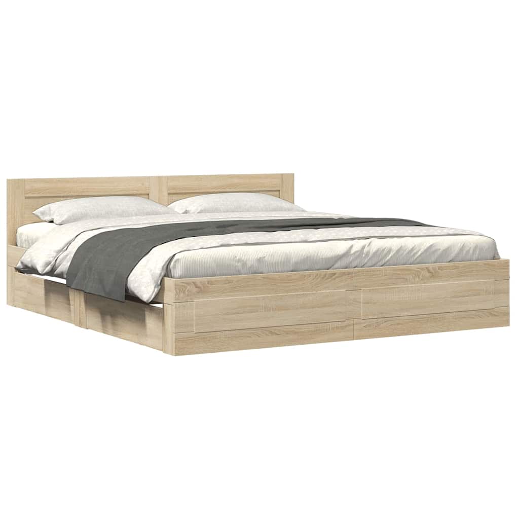 vidaXL Bed Frame with Drawer Sonoma 193 x 203 cm Engineered Wood