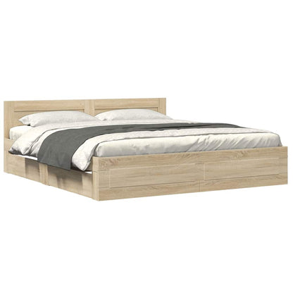 vidaXL Bed Frame with Drawer Sonoma 193 x 203 cm Engineered Wood