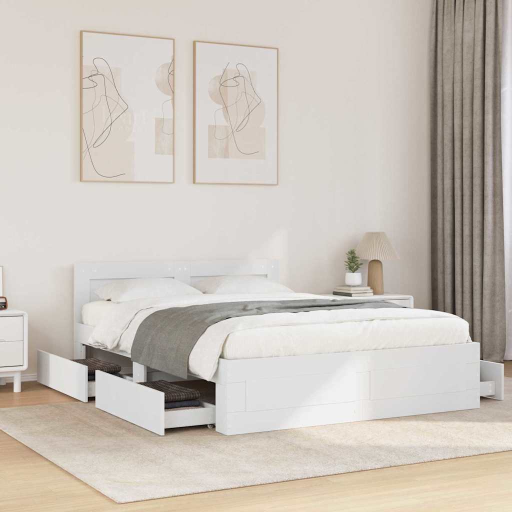 vidaXL Bed Frame with Drawer White 137 x 188 cm Engineered Wood