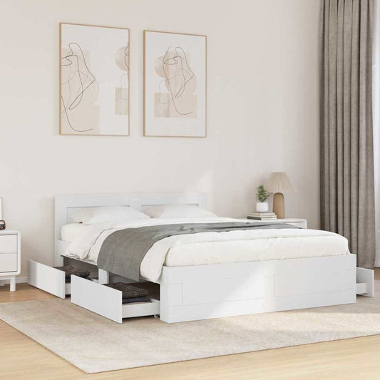vidaXL Bed Frame with Drawer White 137 x 188 cm Engineered Wood