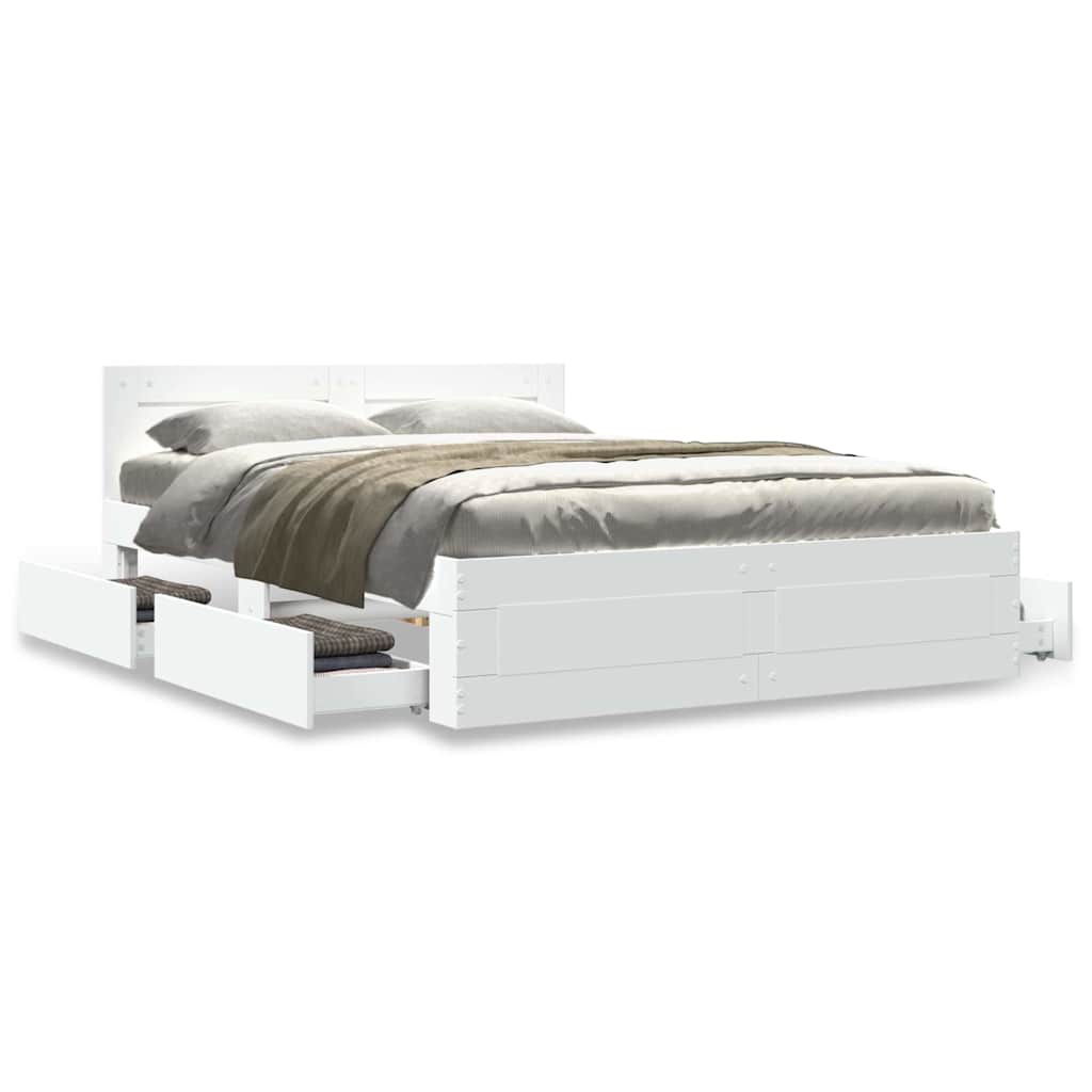 vidaXL Bed Frame with Drawer White 137 x 188 cm Engineered Wood