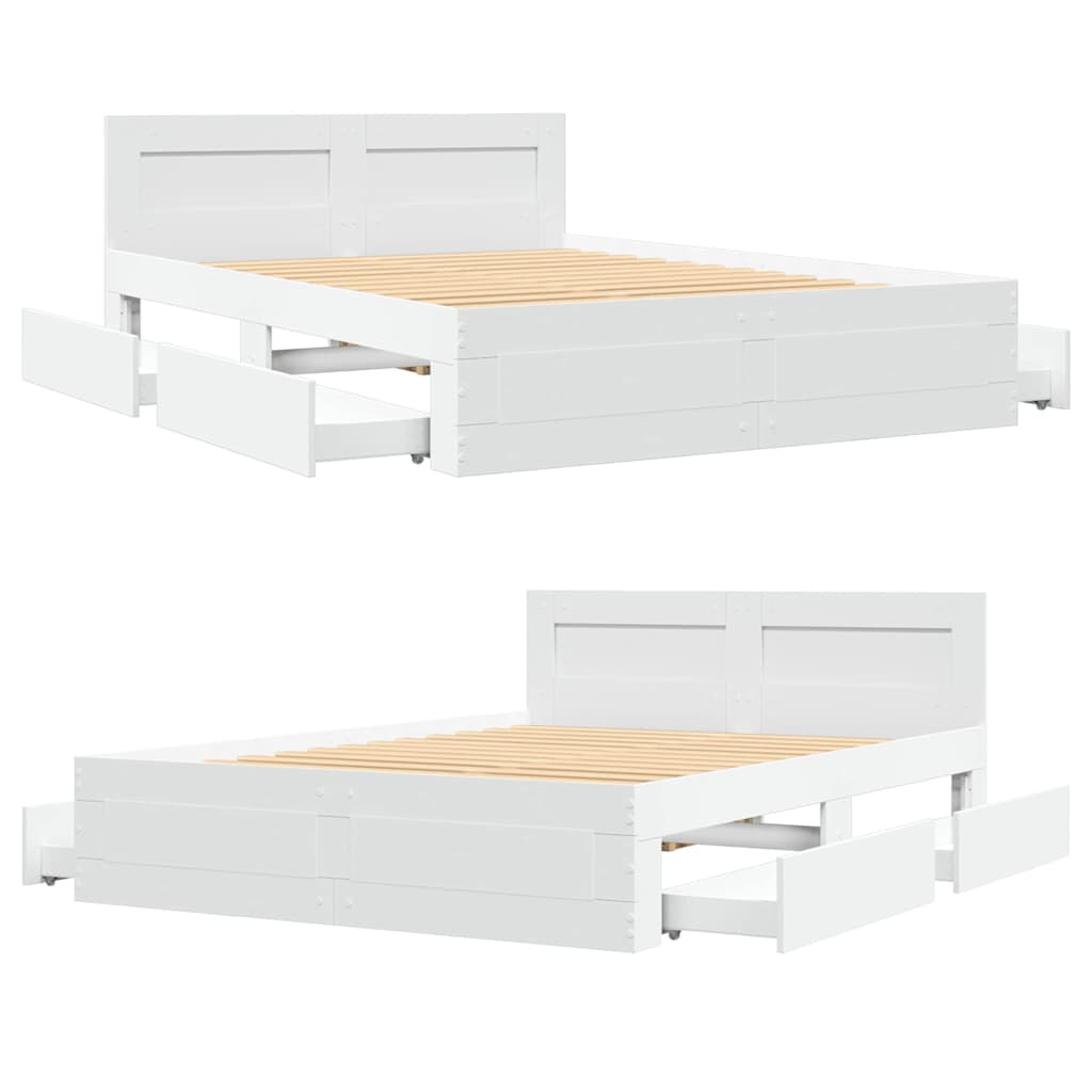 vidaXL Bed Frame with Drawer White 137 x 188 cm Engineered Wood