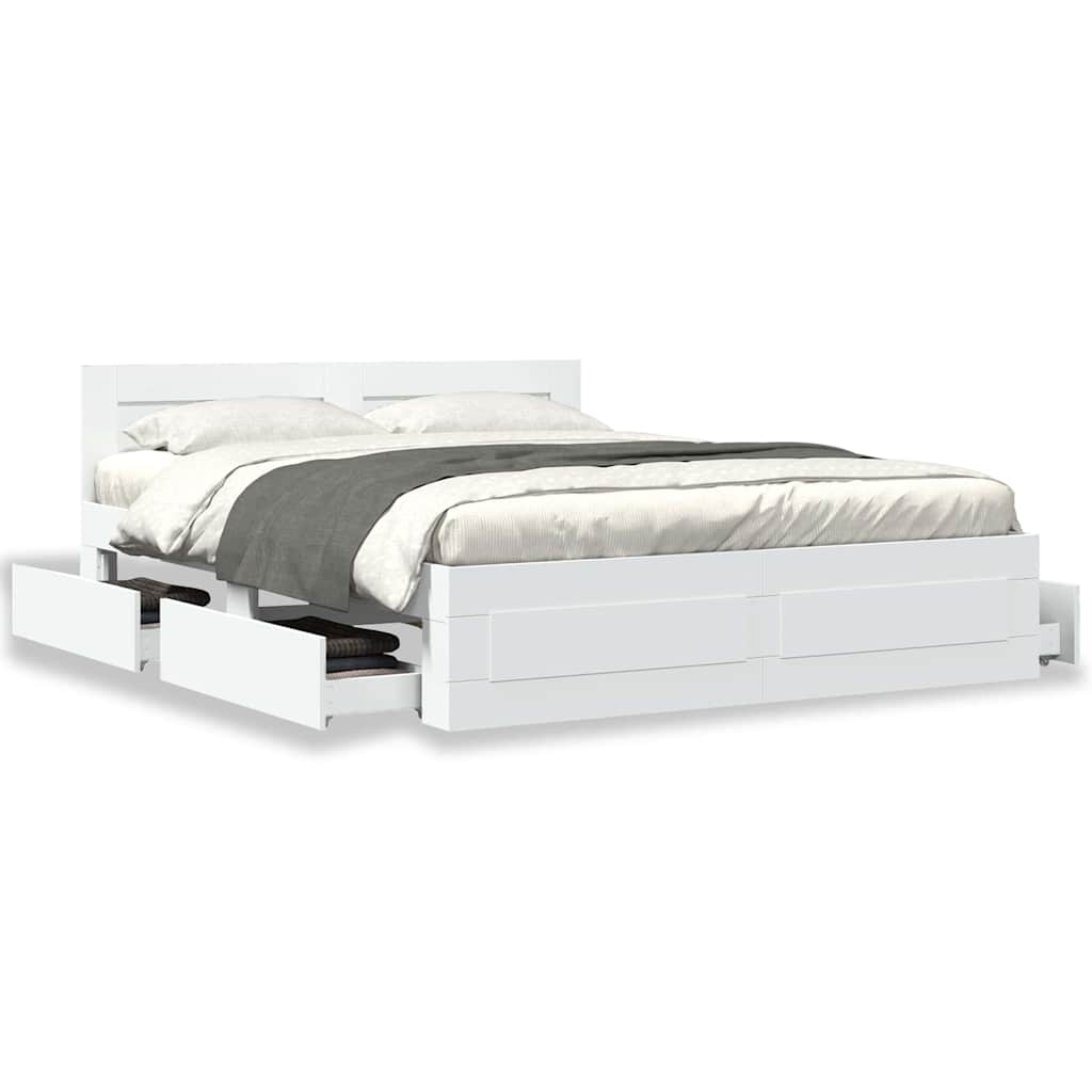 vidaXL Bed Frame with Drawer 2 pcs White 150 x 200 cm Engineered Wood