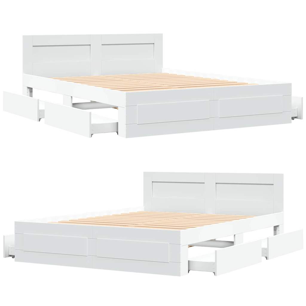 vidaXL Bed Frame with Drawer 2 pcs White 150 x 200 cm Engineered Wood