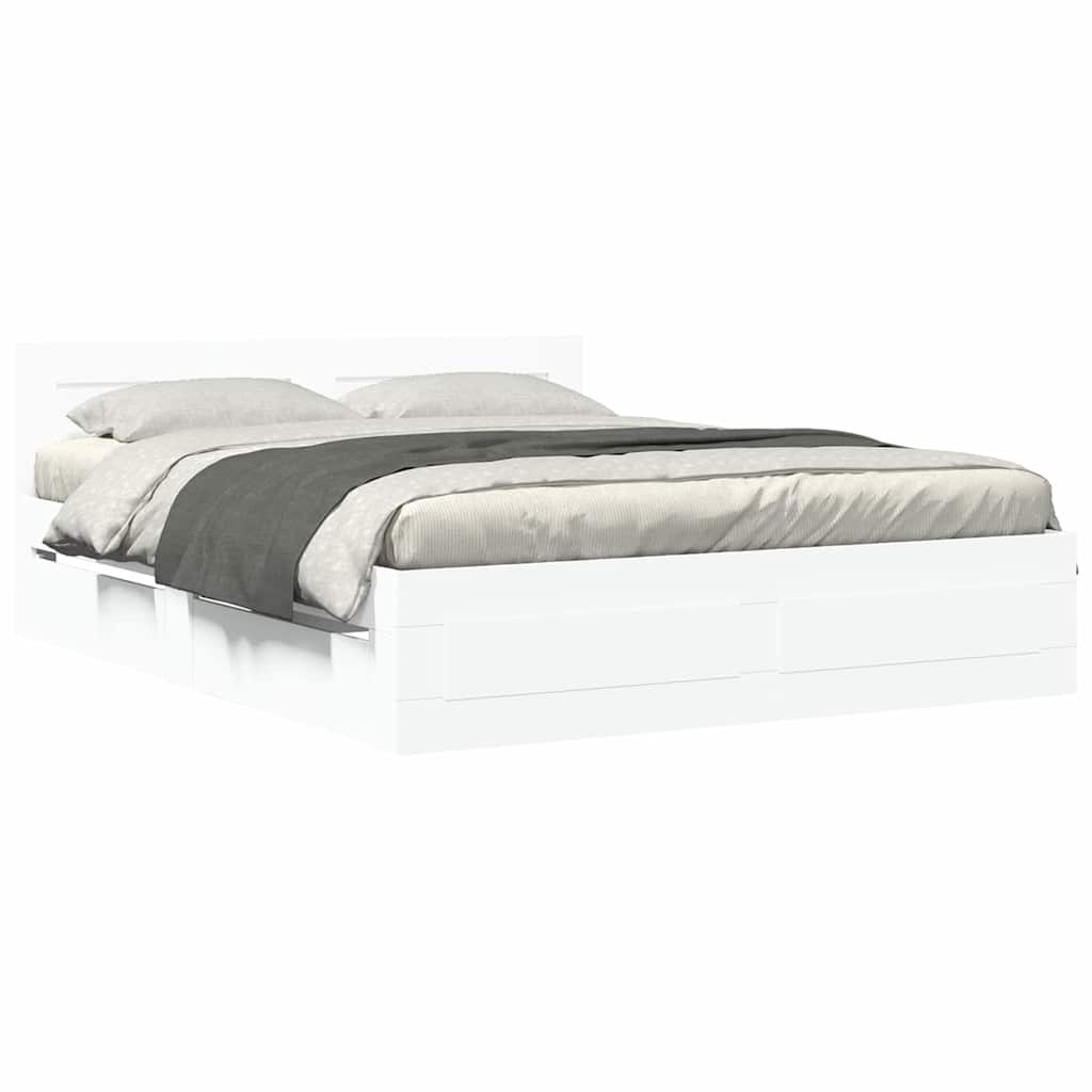 vidaXL Bed Frame with Drawer 2 pcs White 150 x 200 cm Engineered Wood
