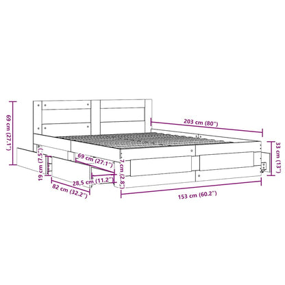 vidaXL Bed Frame with Drawer 2 pcs White 150 x 200 cm Engineered Wood