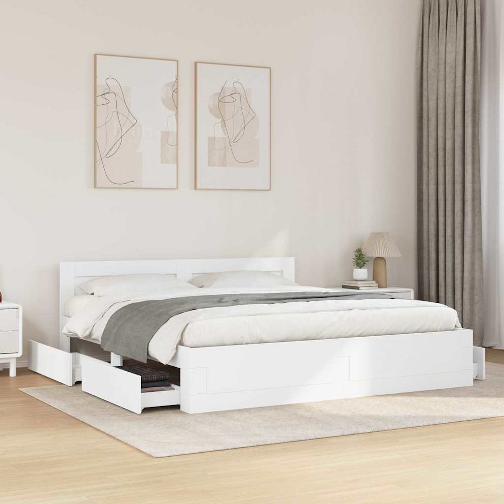vidaXL Bed Frame with Drawer White 193 x 203 cm Engineered Wood