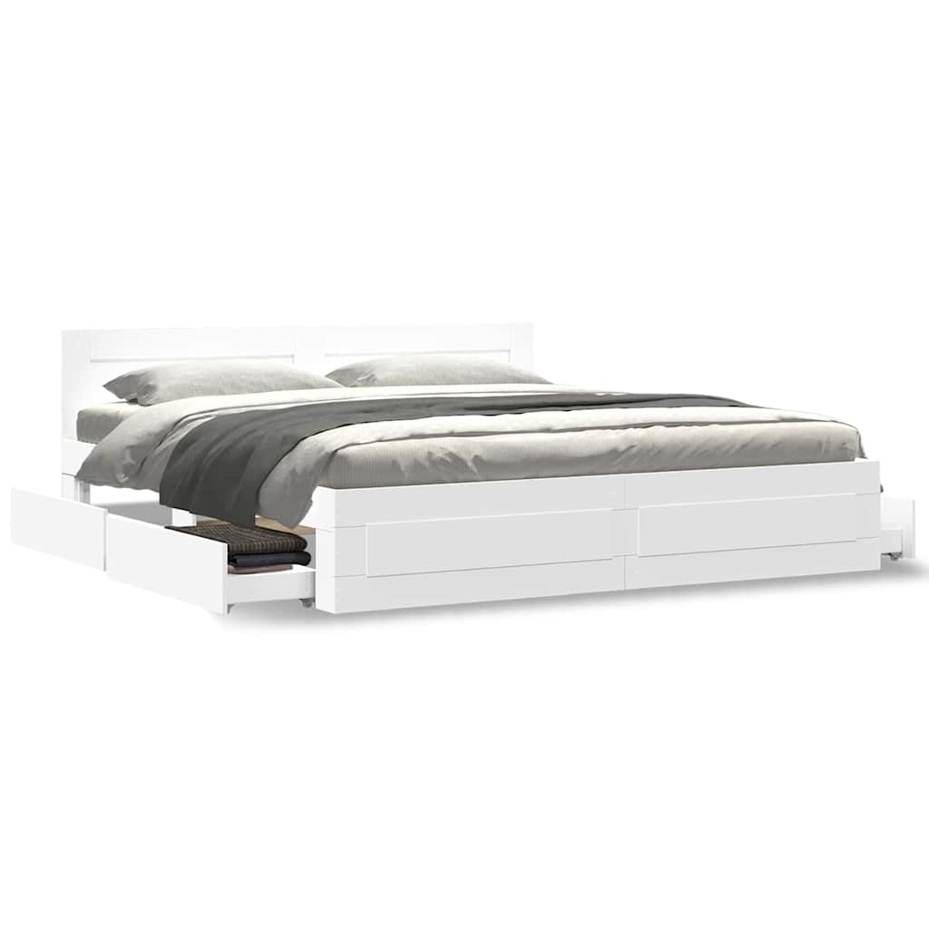 vidaXL Bed Frame with Drawer White 193 x 203 cm Engineered Wood