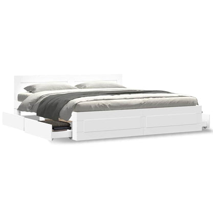 vidaXL Bed Frame with Drawer White 193 x 203 cm Engineered Wood
