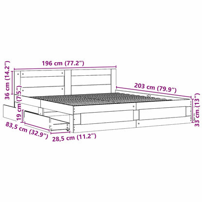 vidaXL Bed Frame with Drawer White 193 x 203 cm Engineered Wood