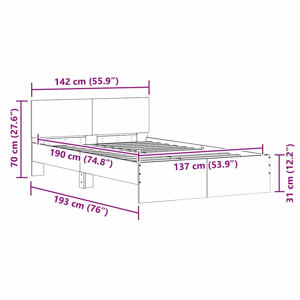 vidaXL Bed Frame with Headboard White 137 x 190 cm Engineered Wood