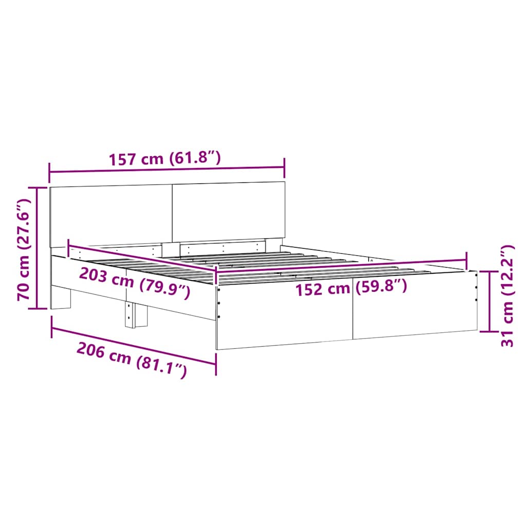 vidaXL Bed Frame with Headboard White 152 x 203 cm Engineered Wood