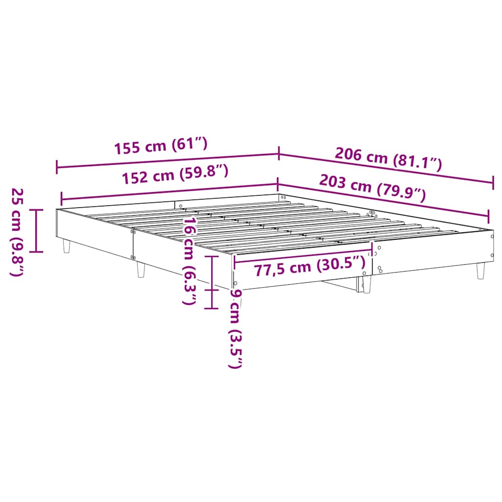 vidaXL Bed Frame 2 pcs White 152 x 203 cm Engineered Wood