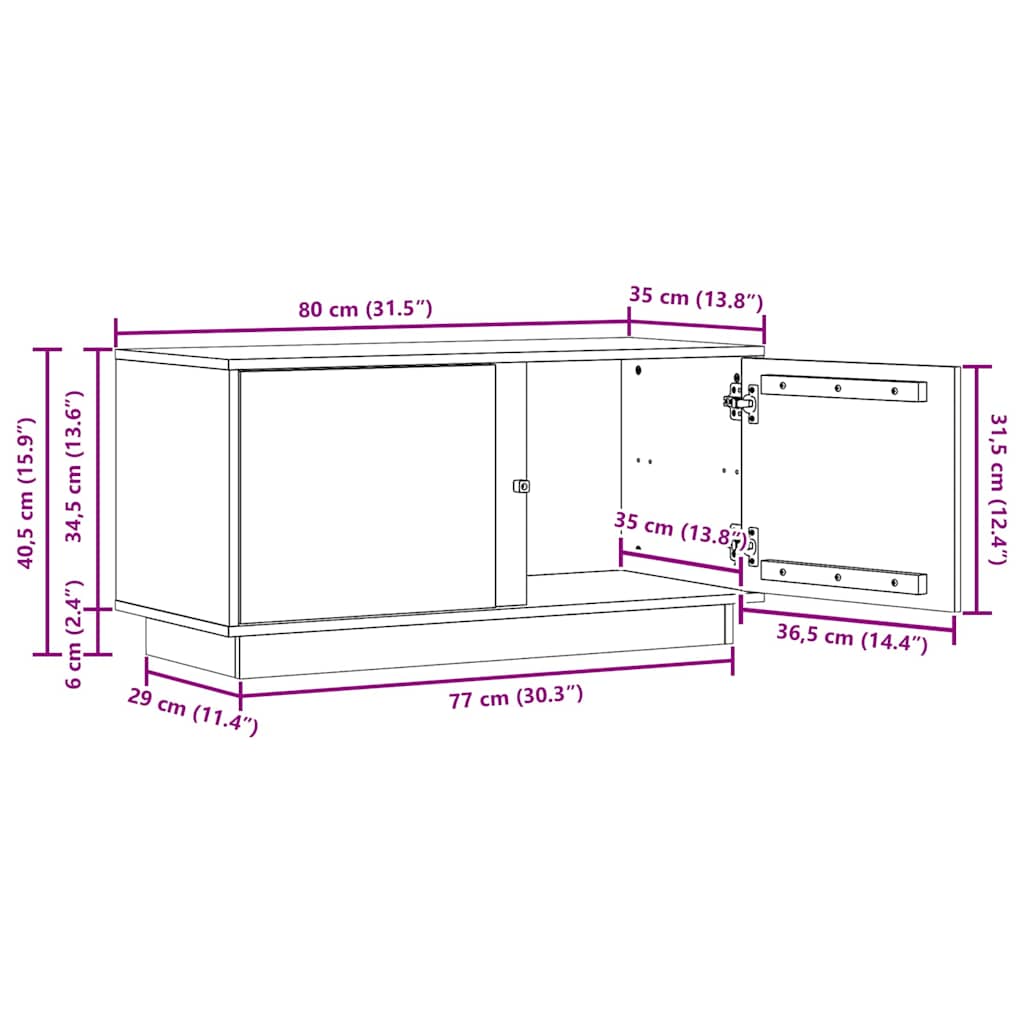 vidaXL TV Cabinet Wax Brown 80 x 35 x 40.5 cm Solid Pine Wood