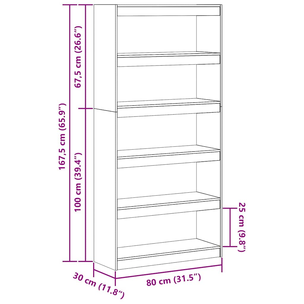 vidaXL Book Cabinet Wax Brown 80 x 30 x 167.5 cm Solid Pine Wood