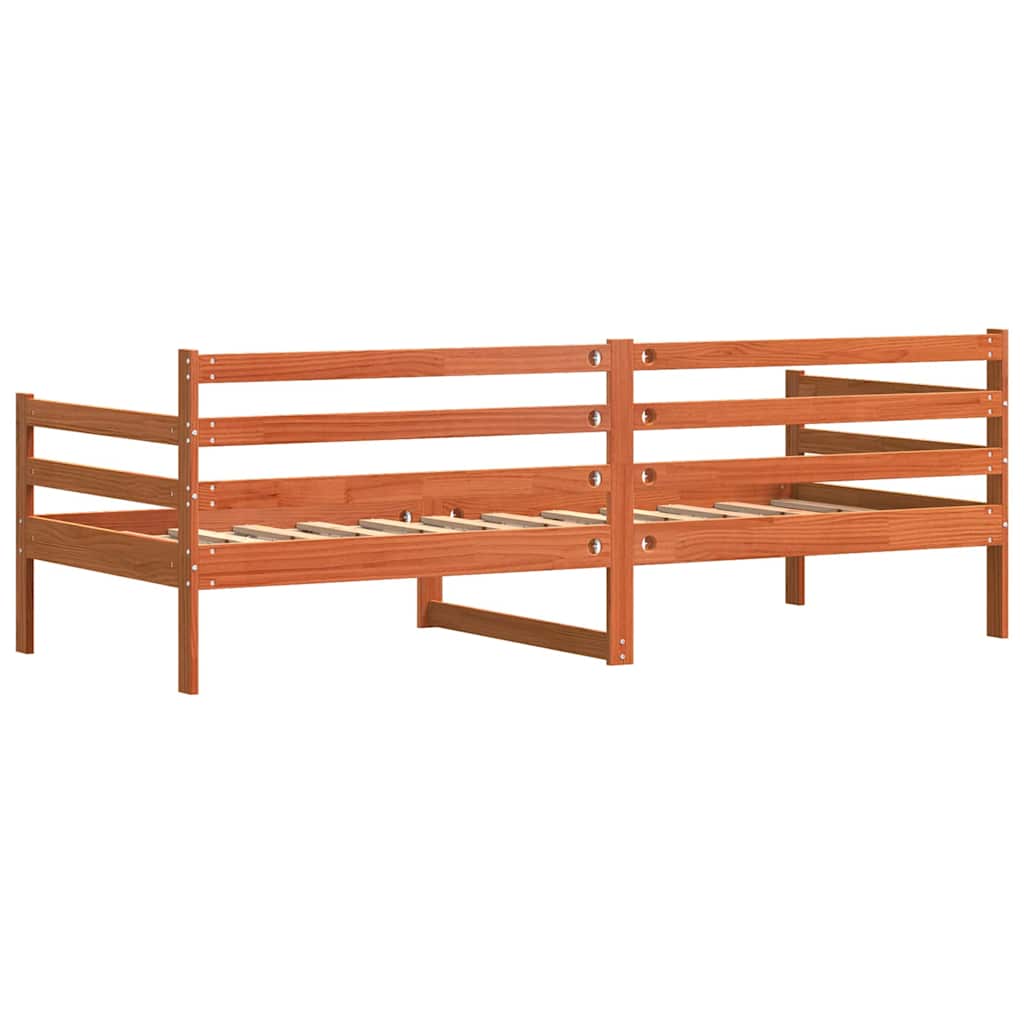 vidaXL Day Bed with Headboard Wax Brown Solid Pine Wood