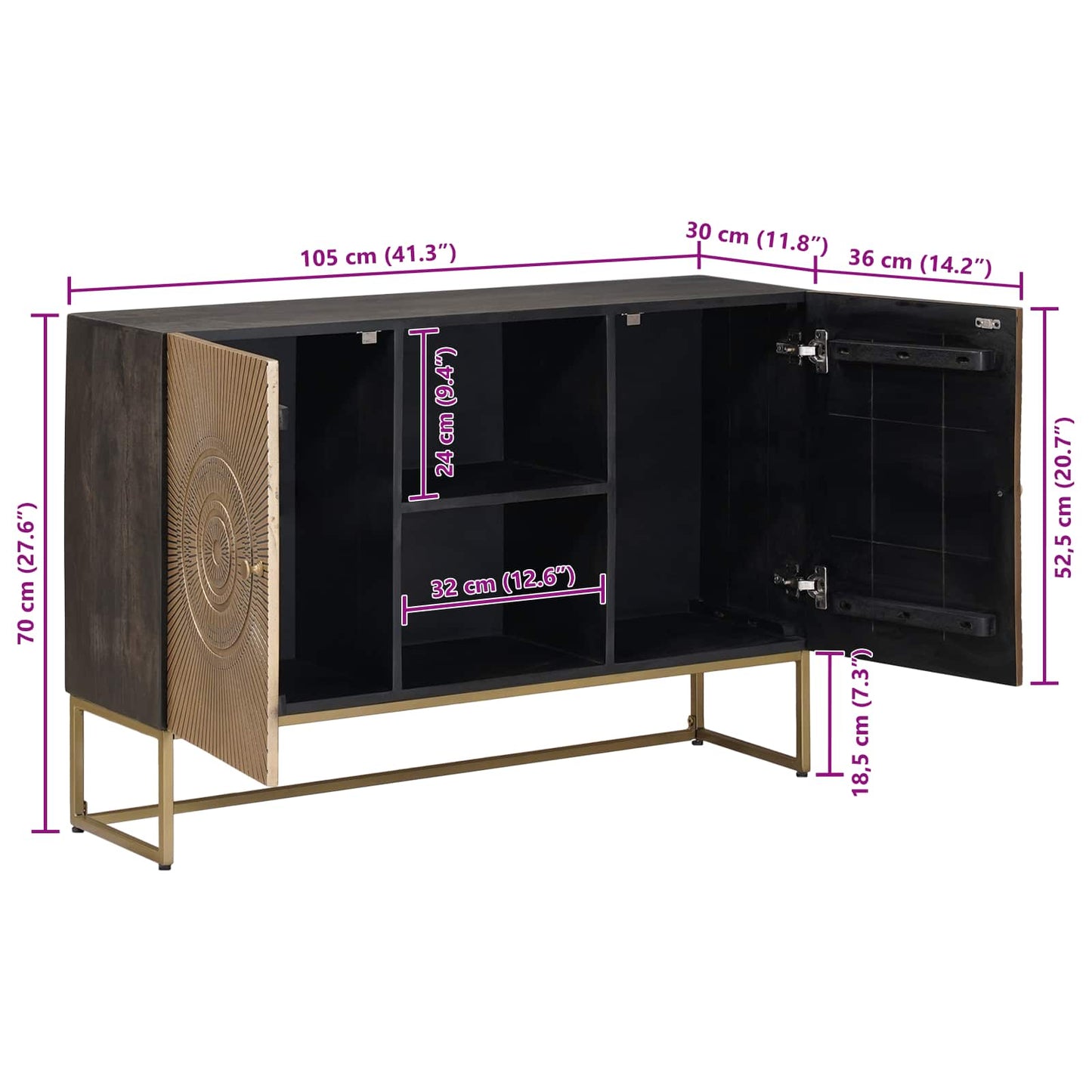 vidaXL Sideboard Brass 105 x 30 x 70 cm
