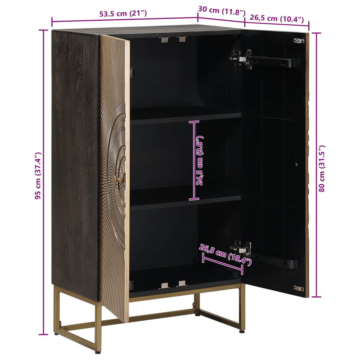 vidaXL Highboard Brass 53.5 x 30 x 95 cm