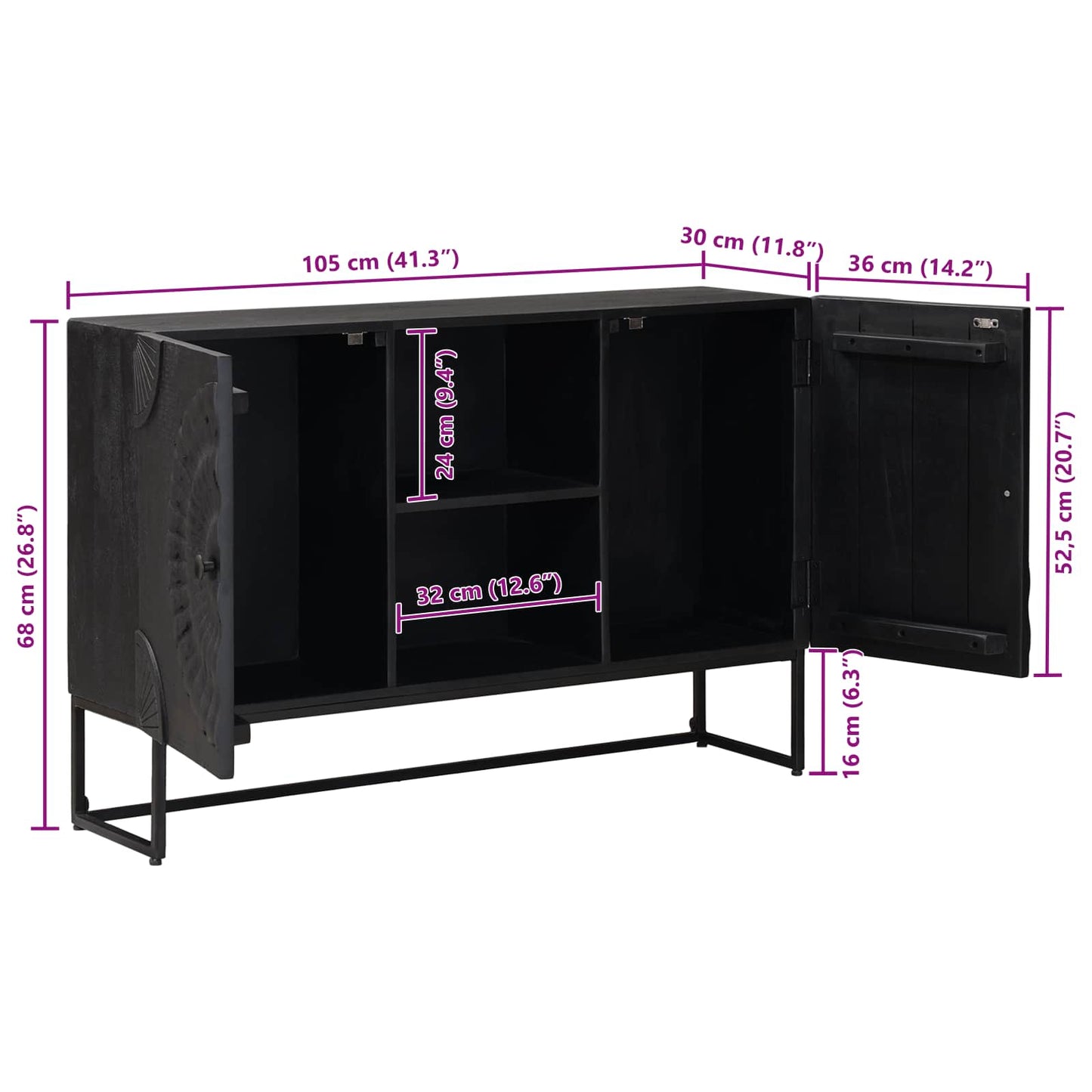 vidaXL Sideboard Black 105 x 30 x 68 cm