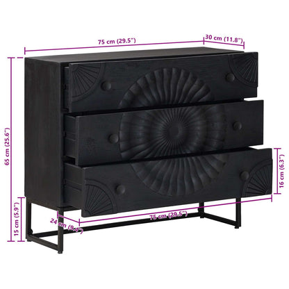 vidaXL Drawer Cabinet with Drawer Black 75 x 30 x 65 cm