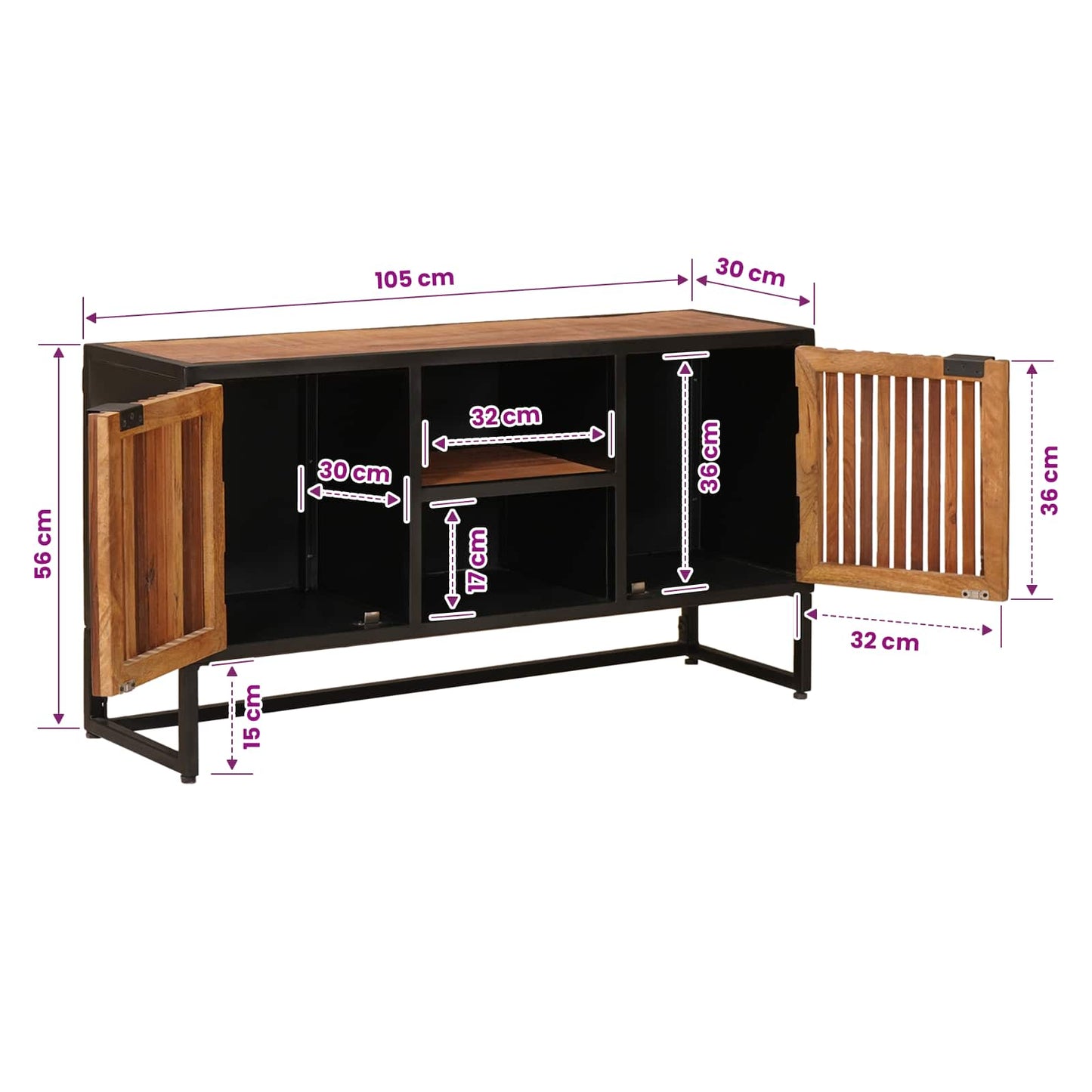 vidaXL Sideboard 105 x 30 x 55 cm Solid Mango Wood and Engineered Wood