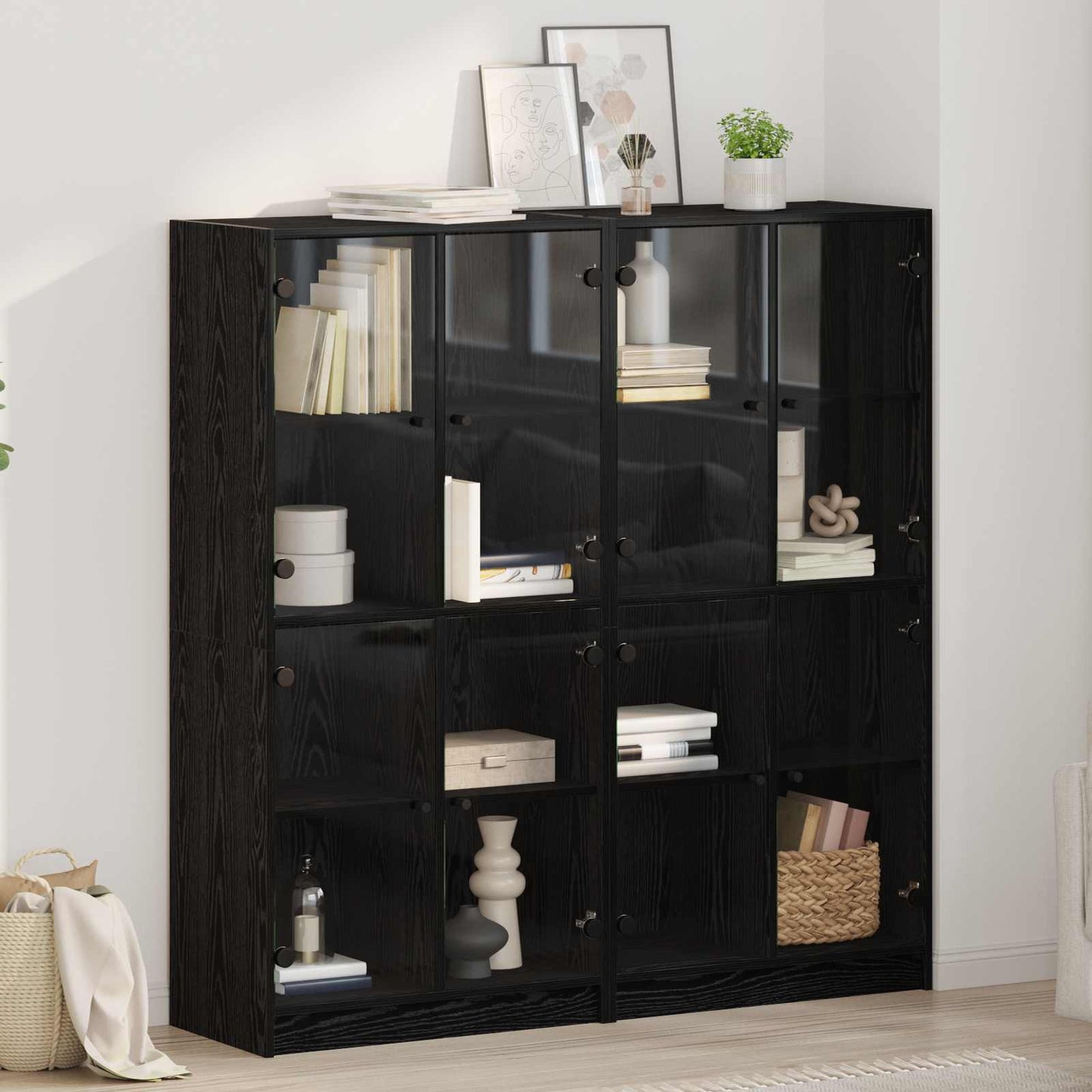 vidaXL Highboard 2 pcs Black Oak 68 x 37 x 142 cm Engineered Wood