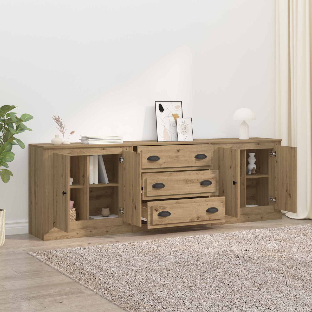 vidaXL Sideboards 3 pcs Artisan Oak 210 x 35.5 x 67.5 cm