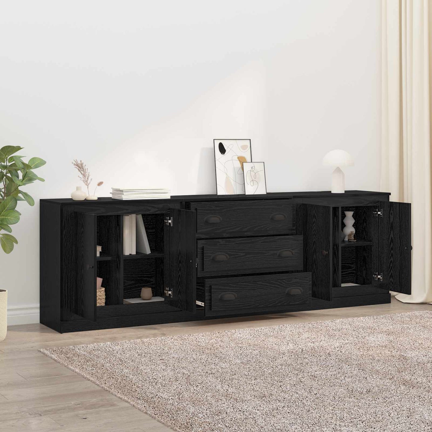vidaXL Sideboards 3 pcs Black Oak 210 x 35.5 x 67.5 cm Engineered Wood