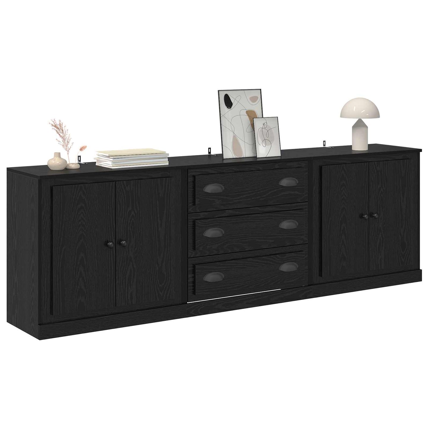 vidaXL Sideboards 3 pcs Black Oak 210 x 35.5 x 67.5 cm Engineered Wood