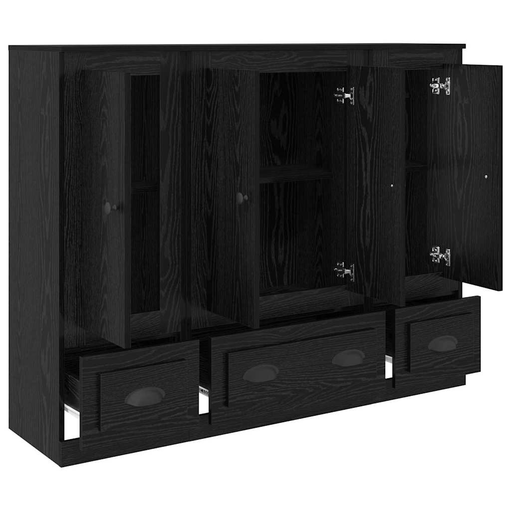 vidaXL Highboard with Drawer 3 pcs Black Oak Engineered Wood