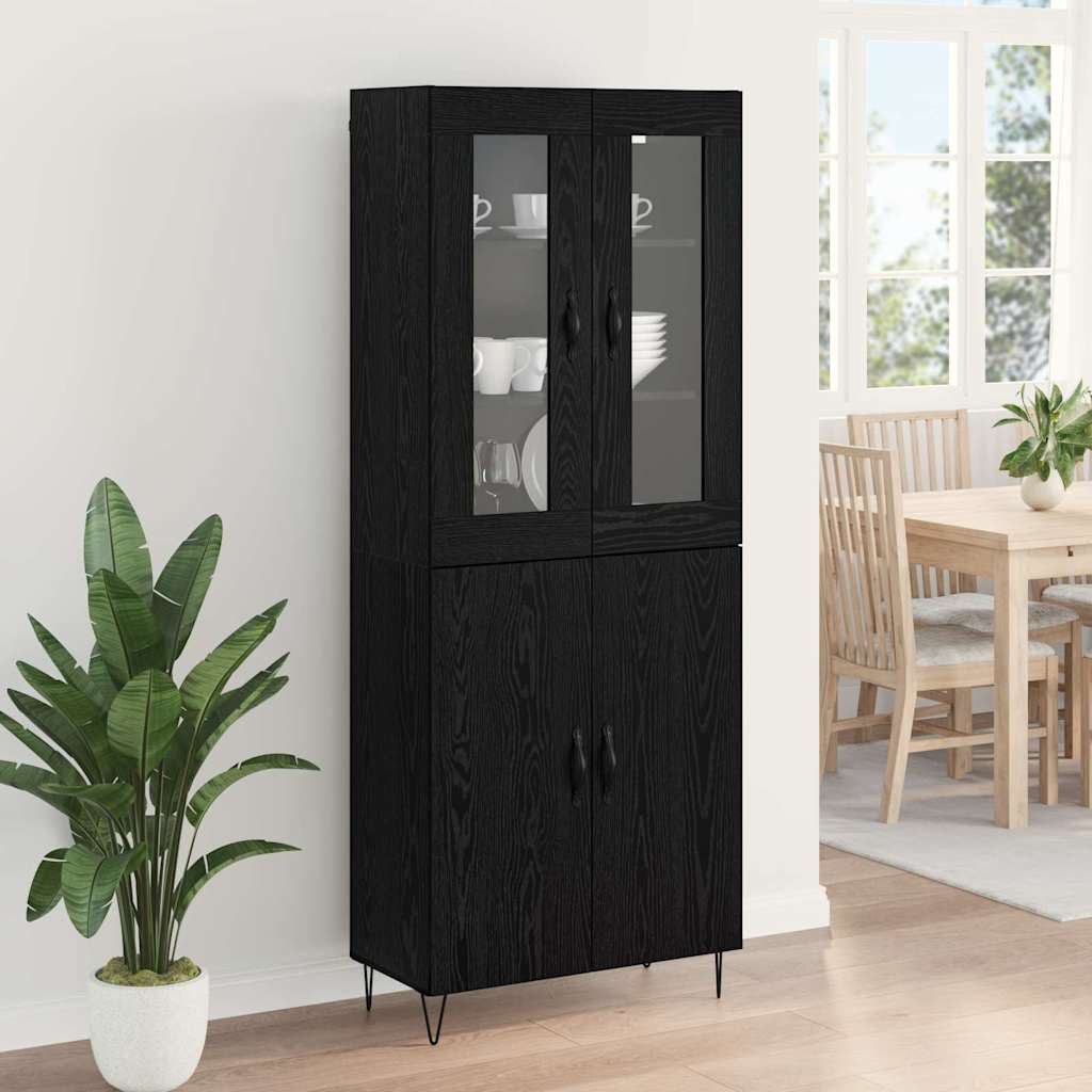 vidaXL Highboard White and Black Oak 69.5 x 34 x 180 cm