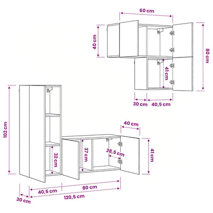 vidaXL TV Cabinet Wall-mounted 4 pcs Old Wood Engineered Wood